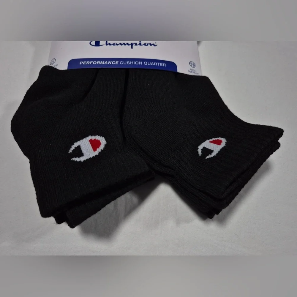 Champion Men’s Performance Cushion Quarter Ankle Socks 6 pairs black size 6-12